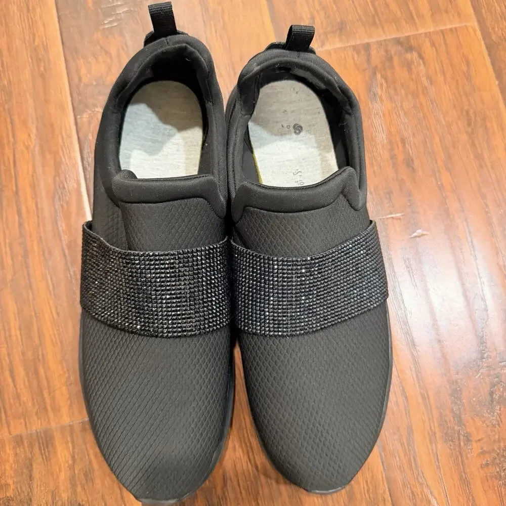 Clarks Cloudsteppers Black Slip On Comfort Sneakers Women’s US 9.5 Elastic Strap